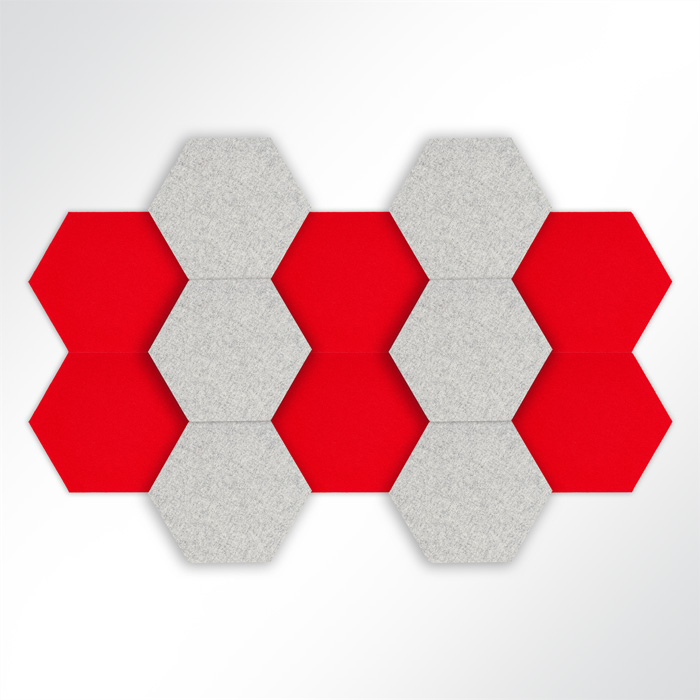QP Schallabsorber Basotect Hexagon-Set 12-teilig  290mm Grau, Rot